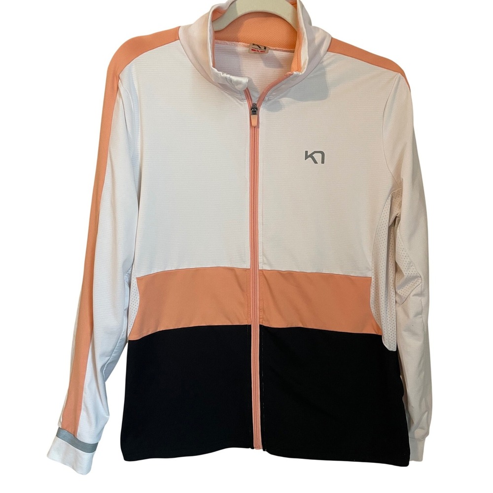 Kari Traa Size L Nora Colorblock Full Zip Athletic Jacket White Peach Black‎
